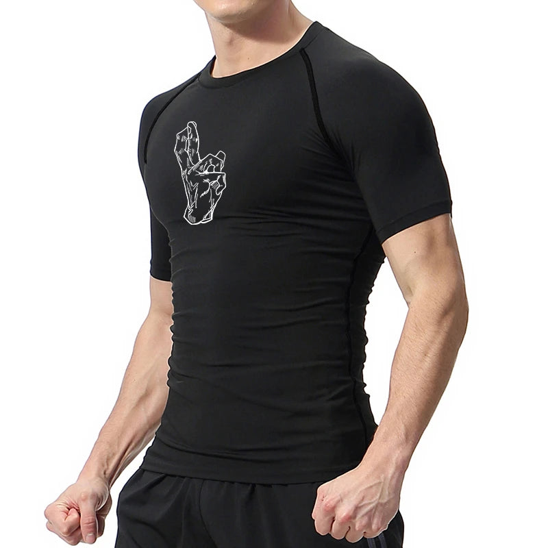 Athletic Quick Dry Compression Shirts for Men Gym Workout Fitness Tshirt Summer Short Sleeve Rash Guard Graphic Undershirts Tops